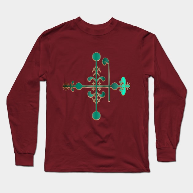 Legba Atibon Voodoo Veve Green Long Sleeve T-Shirt by geodesyn